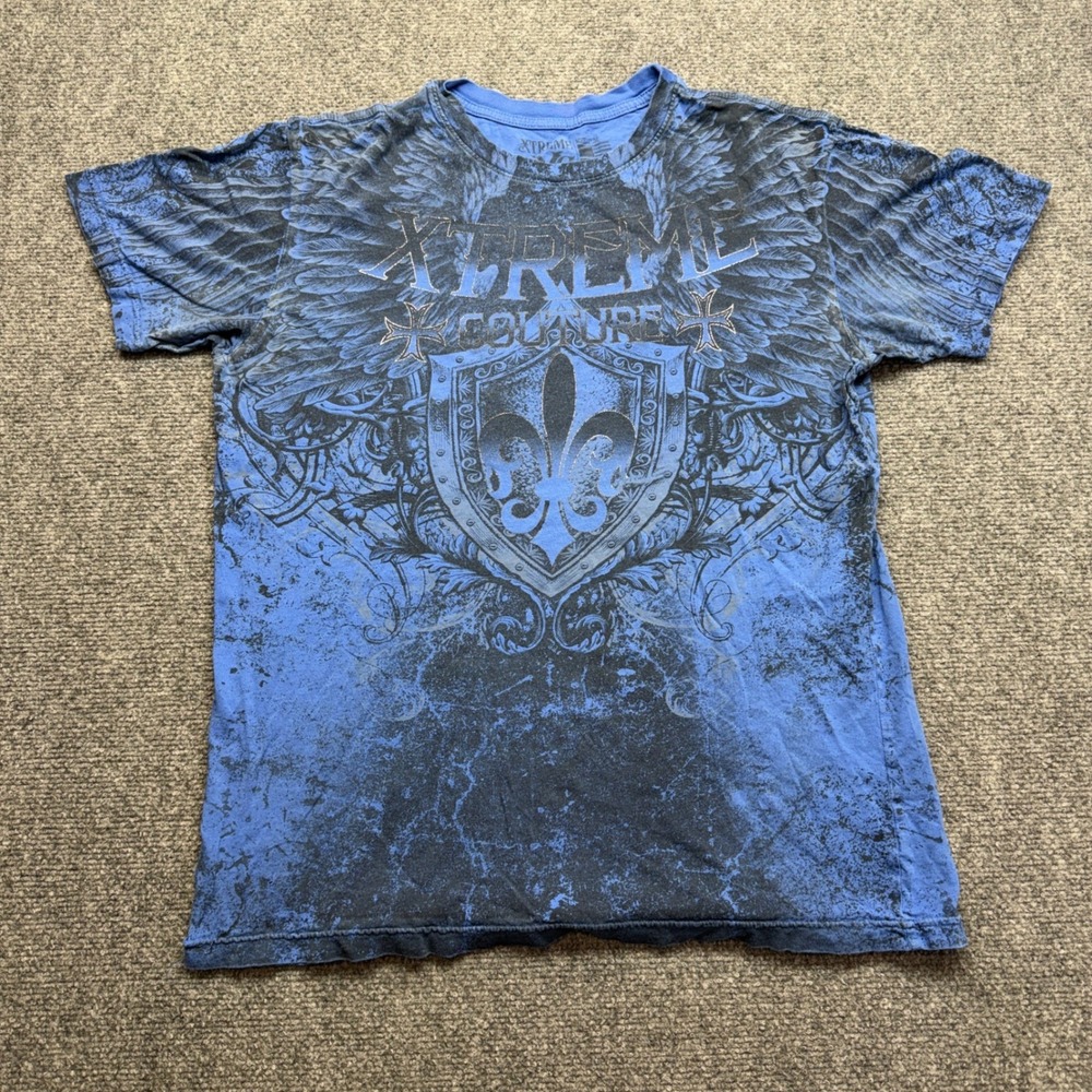 Xtreme Couture by Affliction Mens Blue Graphic T-Shirt Wing Shield MMA Size M